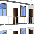 White Two Story Modern Office Building With Multiple Windows And Balcony 3d model