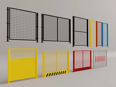 Various Safety Railings With Mesh Solid Panels Warning Stripes And Multiple Colors 3d model