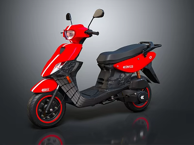 Red Electric Scooter With Modern Design White Stripes Black Seat And Red Rims 3d model