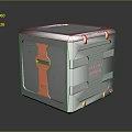 Gray And Orange Cube Shaped Household Storage Container With Decorative Strips And Practical Design Features 3d model