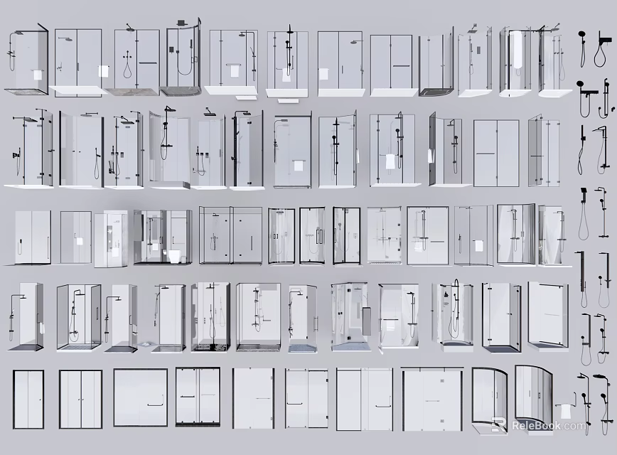 Various Modern Shower Head Designs Including Handheld Fixed And Rainfall Styles 3d model