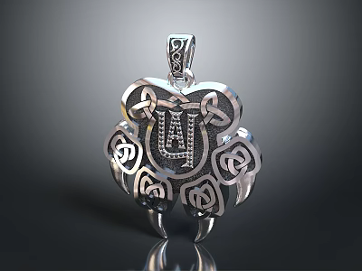 Elegant Silver Pendant with Celtic Knot Design and Initial Detail for Clothing Accessories 3d model