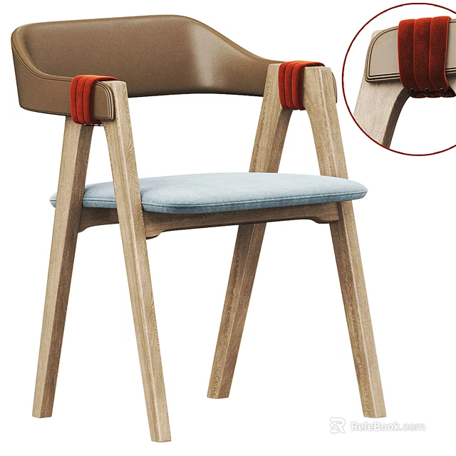 Modern Leisure Chair With Wooden Legs Red Accented Armrests And Light Blue Padded Seat 3d model 