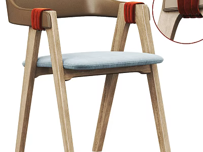 Modern Leisure Chair With Wooden Legs Red Accented Armrests And Light Blue Padded Seat 3d model