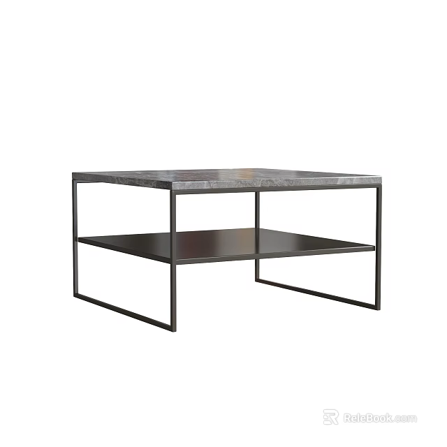Modern Coffee Table With Marble Top And Black Metal Frame Lower Shelf 3d model