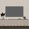 Minimalist TV Stand With Wavy Front Wooden Legs Vase Decorations And TV