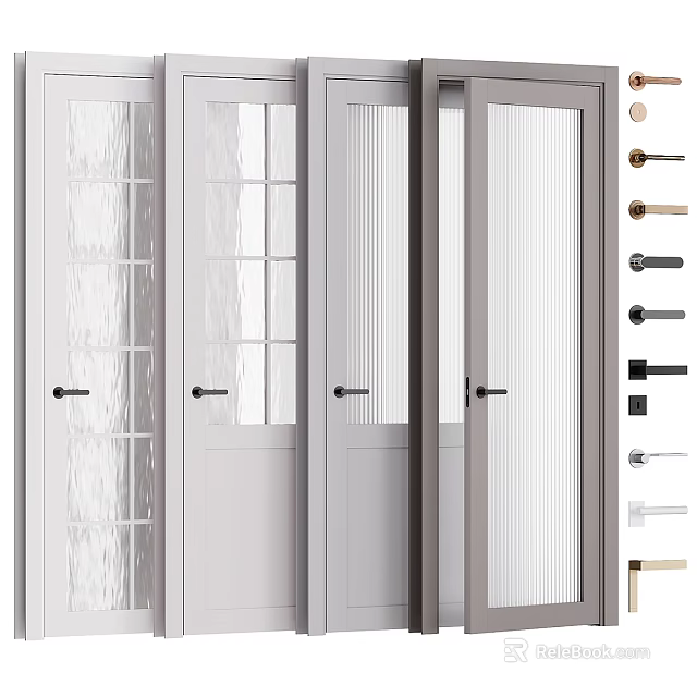 Modern Swing Doors With Glass Panel Designs Various Styles And Door Handle Options 3d model 
