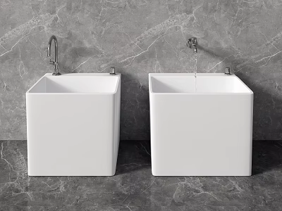 White Square Sinks In Bathroom With Gray Marble Wall 3d model