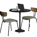 Round Black Modern Negotiation Table and Chairs with Wooden Backrest Green Cushion and Metal Legs