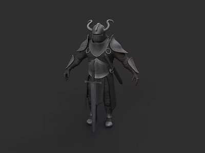 Horned Medieval Fantasy Warrior Game Movie Character In Full Armor With Sword 3d model