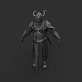 Horned Medieval Fantasy Warrior Game Movie Character In Full Armor With Sword