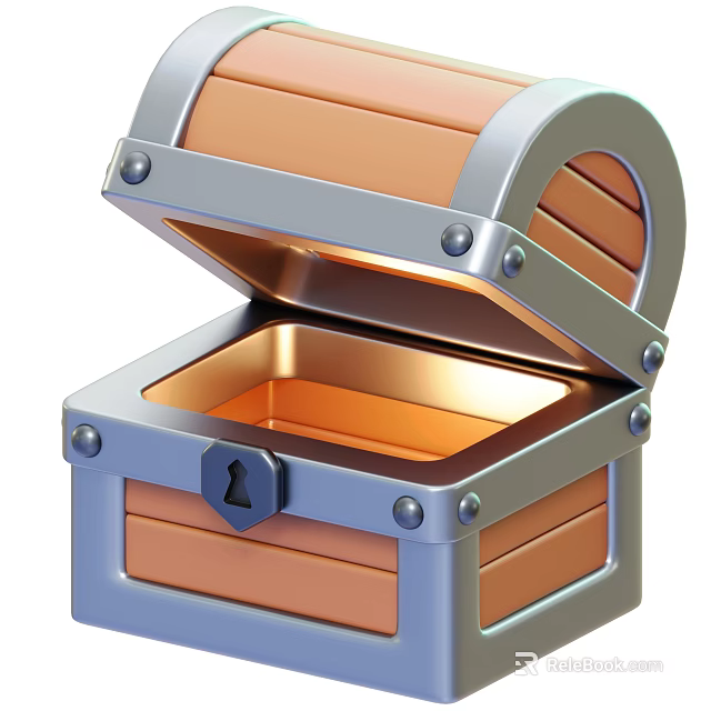 Home Decor Ornament Set with Open Metal Wooden Treasure Chest Design 3d model 