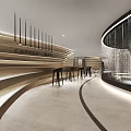 Modern Hotel Lobby With Coffee Bar Curved Design Wooden Walls And Waterfall Feature