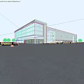 Modern Office Building With Glass Curtain Walls Silver Metal Exterior And Front Entrance Design