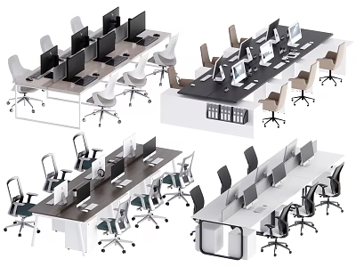 Modern Office Desk Setup With Multiple Monitors Ergonomic Chairs And Workstations 3d model