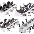 Modern Office Desk Setup With Multiple Monitors Ergonomic Chairs And Workstations 3d model
