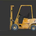 Detailed Yellow Forklift Model With Black Seat Cab Wheels On Dark Background