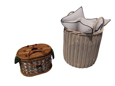 Woven Storage Baskets With Lid And Open Design For Organizing Cushions And Items 3d model