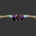 Red Haired Woman Wearing Purple Black Dress with Turquoise Sleeves and Black Corset
