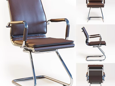 Modern Brown Leather Office Table Chair Set With Metal Frame And Chrome Armrests 3d model