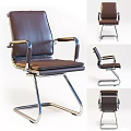 Modern Brown Leather Office Table Chair Set With Metal Frame And Chrome Armrests