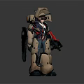 Detailed Mechanical Robot Character Featuring Brown Red Armor And Weapon In Standing Pose