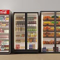 Commercial Display Refrigerators In Store With Beverages Fruits And Vegetables On Shelves