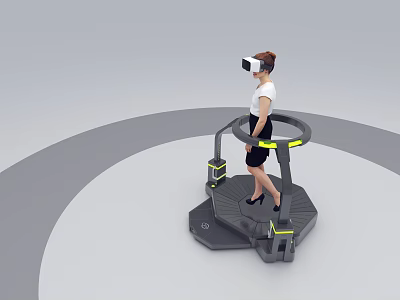 Woman Using VR Headset Standing On Circular Tech Platform For Virtual Experience 3d model