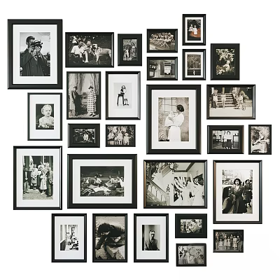 Black and White Photo Wall with Various Sized Frames and Family Portraits 3d model