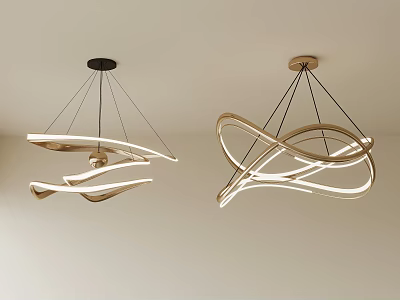 Modern Curved Chandeliers With LED Lights And Metallic Hanging Frame Design 3d model