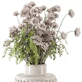 White Textured Ceramic Vase With Fresh Purple Flowers And Green Leaves For Home Decor