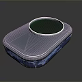 Blue And Silver Rectangular Container With Circular Opening Lid And Glossy Surface
