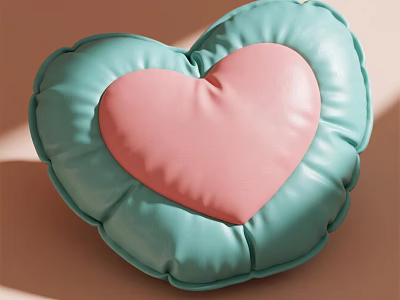 Heart Shaped Pillow Featuring Light Teal Exterior And Pink Interior Leather Design 3d model
