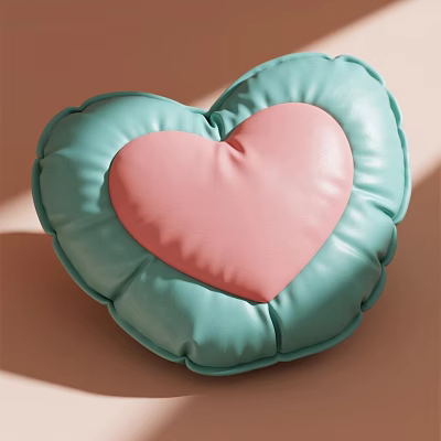 Heart Shaped Pillow Featuring Light Teal Exterior And Pink Interior Leather Design 3d model