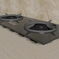 Modern Kitchen Appliance Gas Stove With Two Black Burners And Marble Wall Background