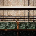 Decorative Lights in Luxury Bar Interior with Green Marble Countertop and Gold Accents