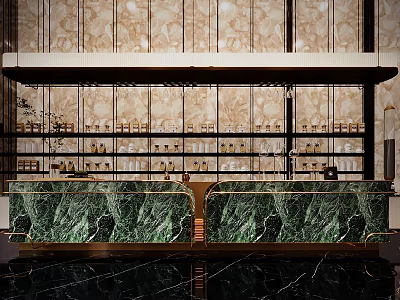 Decorative Lights in Luxury Bar Interior with Green Marble Countertop and Gold Accents 3d model