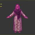 Traditional Muslim Woman In Floral Robe With Black Hijab And Outstretched Arms