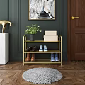Modern Golden Multi Tiered Shoe Rack For Shoes Storage With Decorative Plant