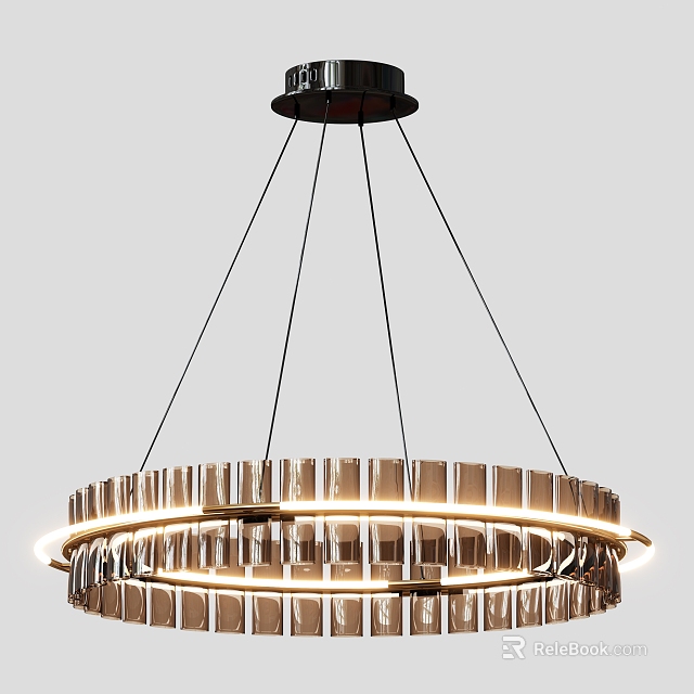Modern Circular Metallic Chandelier With Layered Illuminated Design Hanging Light Fixture 3d model 