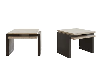 Modern Bedside Tables Set With Wooden Frame And Smooth Marble Top Design 3d model