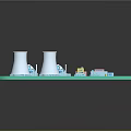 Green Industrial Facility Layout Model With White Cooling Towers And Buildings