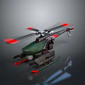 Green Toy Helicopter Model With Red Transparent Rotors And Mechanical Details