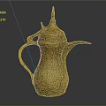 Golden Brass Teapot With Intricate Carvings Spire Lid And Long Spout Design