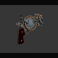Steampunk Style Pistol Weapon With Wooden Grip Metallic Components Brass Accents And Blue Pipes