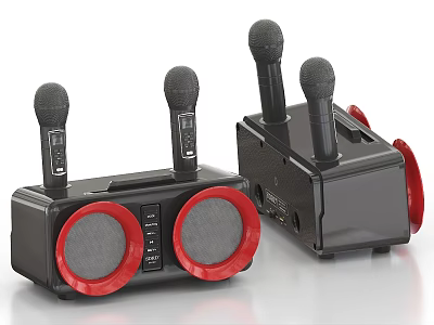 Stylish Portable Entertainment Electronics With Dual Microphones And Red Black Speakers 3d model