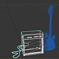 Black Electric Bass Guitar And Amplifier Setup With Cable On White Background 3d model