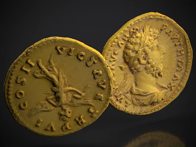 Antique Gold Coins With Carved Portrait And Inscriptions As Decorative Household Items 3d model