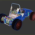 Blue Open Frame Racing Car With Large Wheels And Metal Chassis 3d model