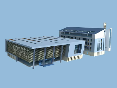Modern School Buildings Featuring Sports Facility And Multi Story Teaching Wing With Solar Panels 3d model